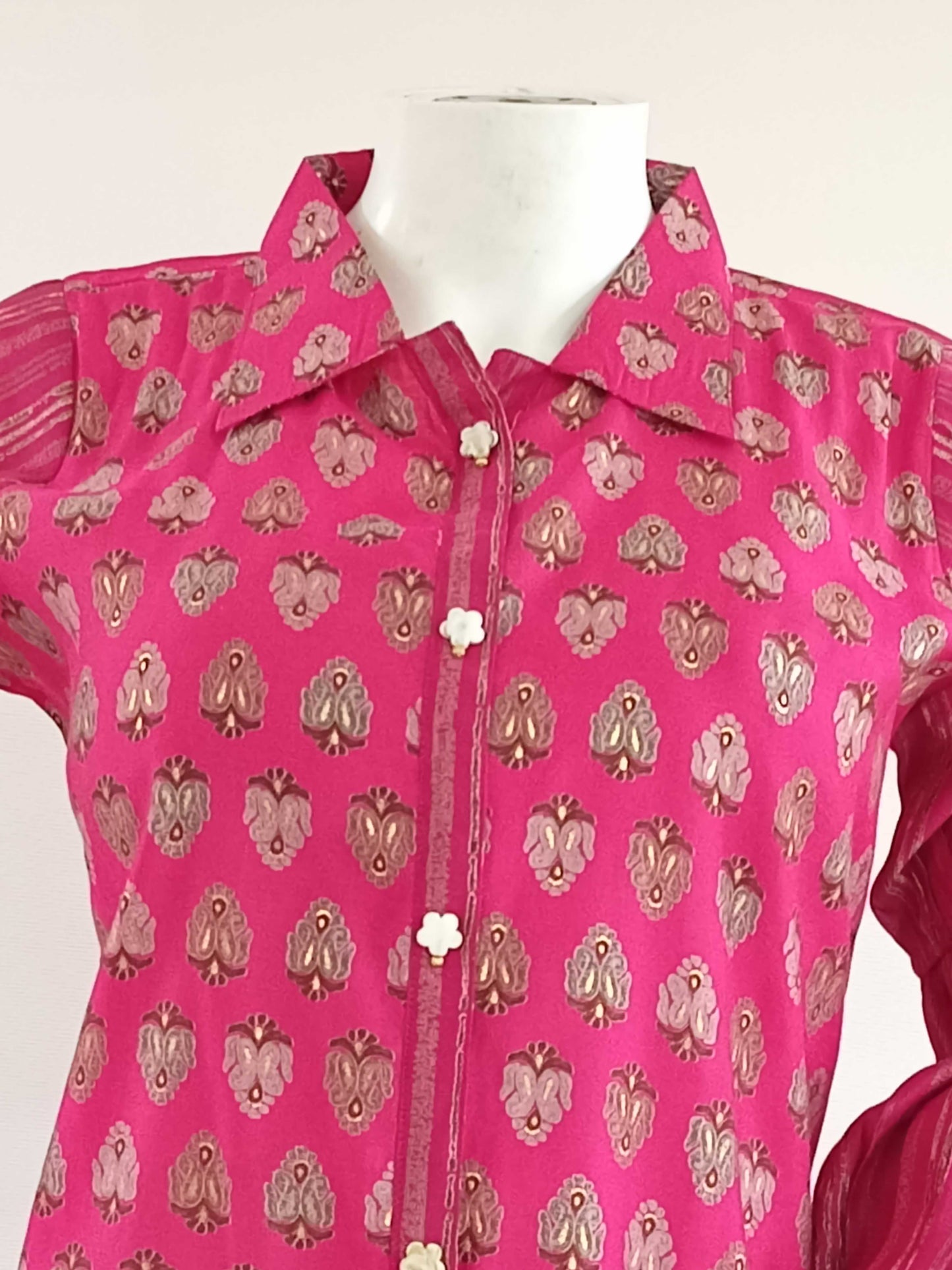 Keoshaa Printed  Shirt Collar Pink Colour Tunic Top