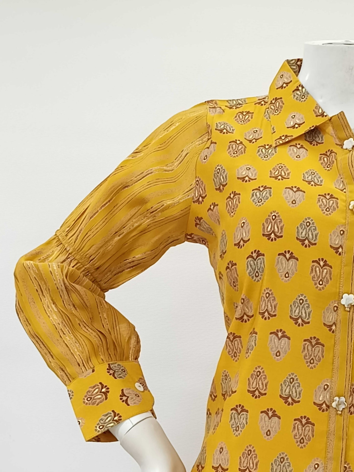 Keoshaa Printed  Shirt Collar Mustard Colour Tunic Top
